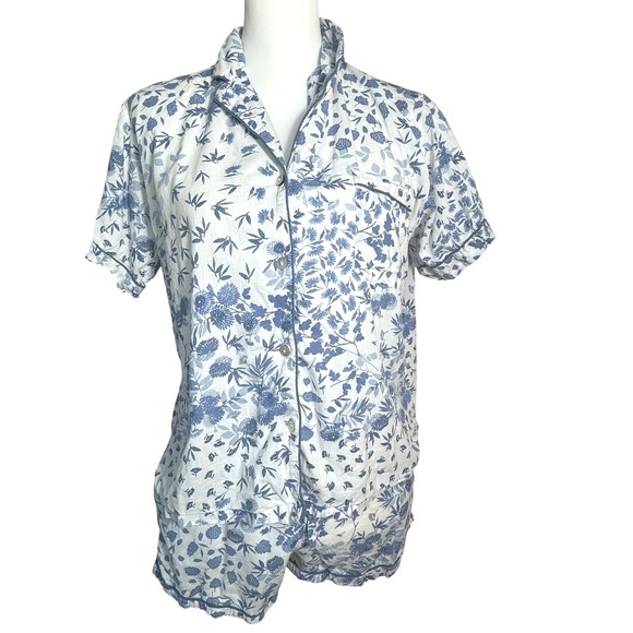 Joie Other - JOIE Women's Small 100% Organic Cotton Blue White Floral Pajama Set Top Shorts